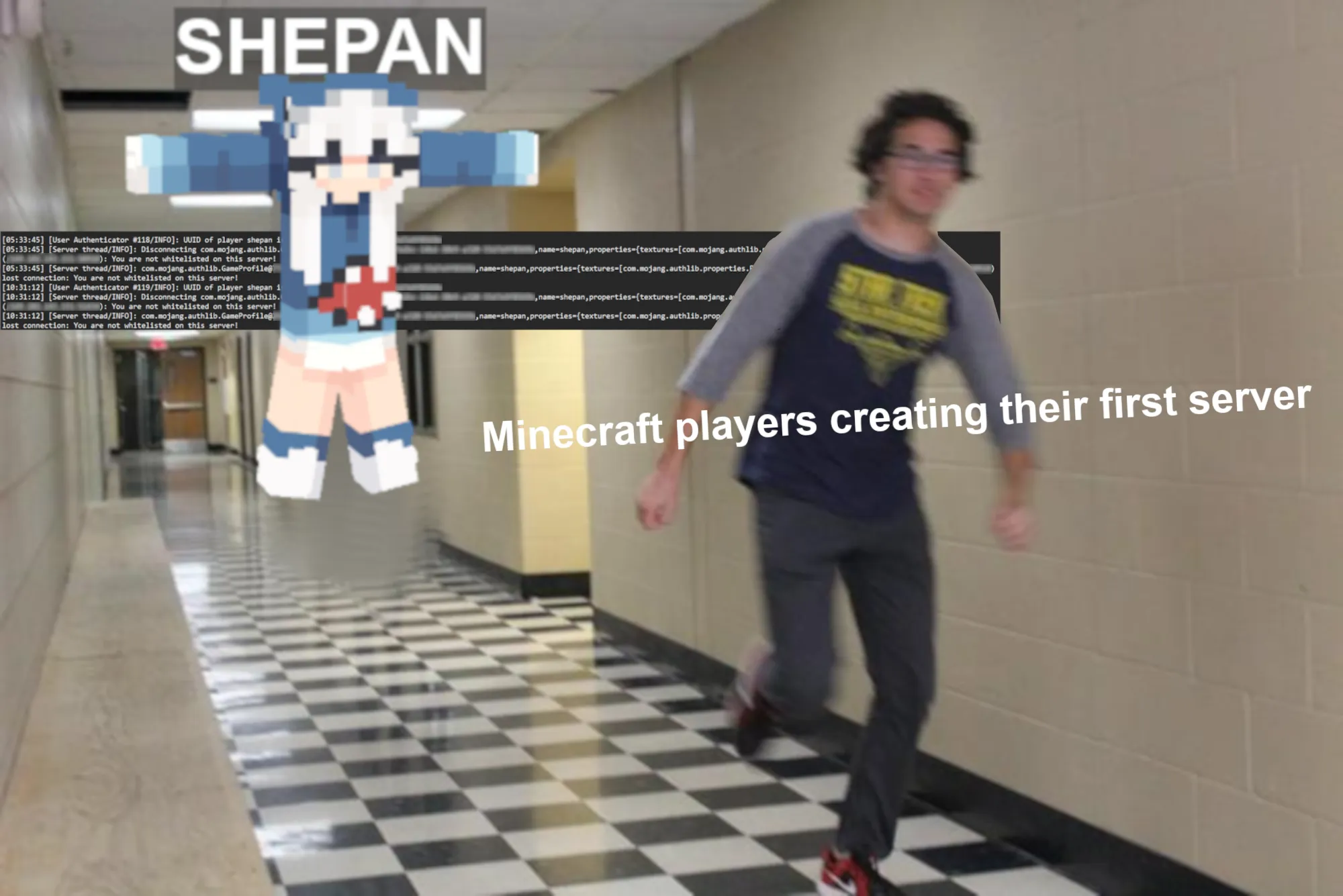 a meme of shepan joining minecraft servers