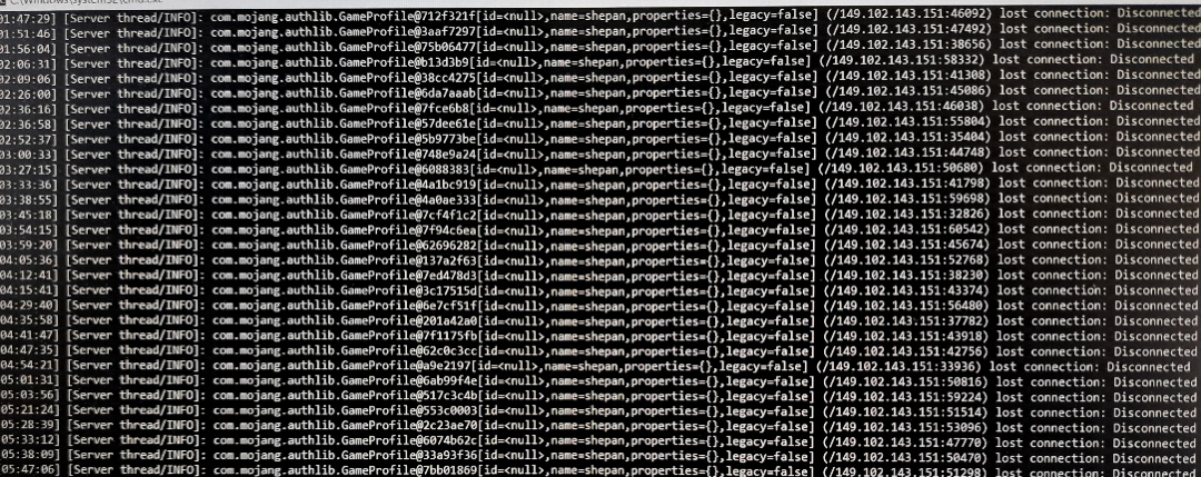 a screenshot of minecraft server logs